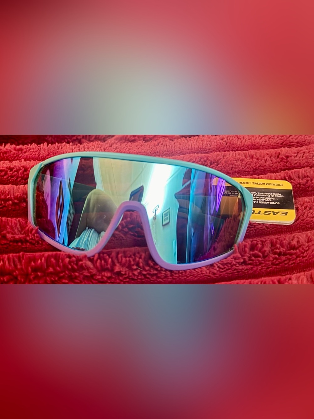 🕶️Easton Turquoise Frame Sunglasses with Blue-Purple Mirrored Shield Lens